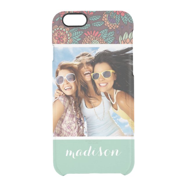 Custom Photo & Name floral cartoon pattern Uncommon iPhone Case (Back)