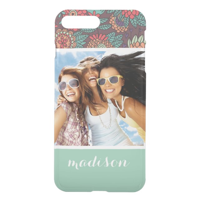 Custom Photo & Name floral cartoon pattern Uncommon iPhone Case (Back)
