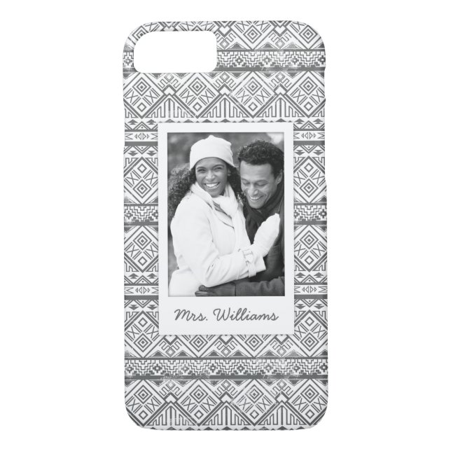 Custom Photo & Name Geometric Aztec Pattern 2 Case-Mate iPhone Case (Back)
