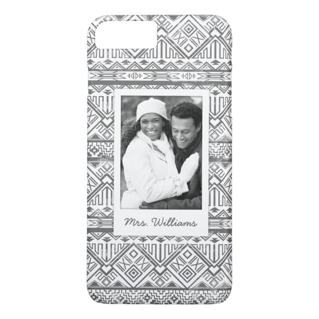 Custom Photo & Name Geometric Aztec Pattern 2 Case-Mate iPhone Case (Back)