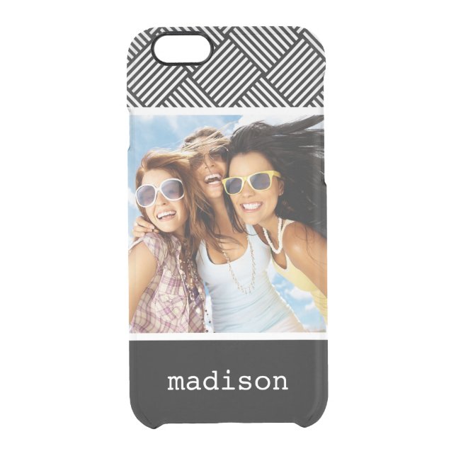 Custom Photo & Name Geometric checked texture Uncommon iPhone Case (Back)