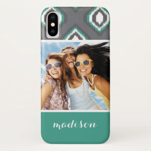 Custom Photo & Name Geometric Retro Ikat Pattern iPhone X Case