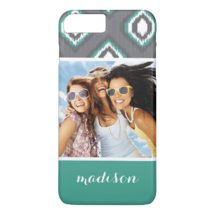 Custom Photo & Name Geometric Retro Ikat Pattern iPhone 8 Plus/7 Plus Case