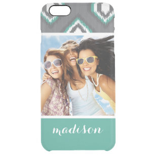 Custom Photo & Name Geometric Retro Ikat Pattern Clear iPhone 6 Plus Case