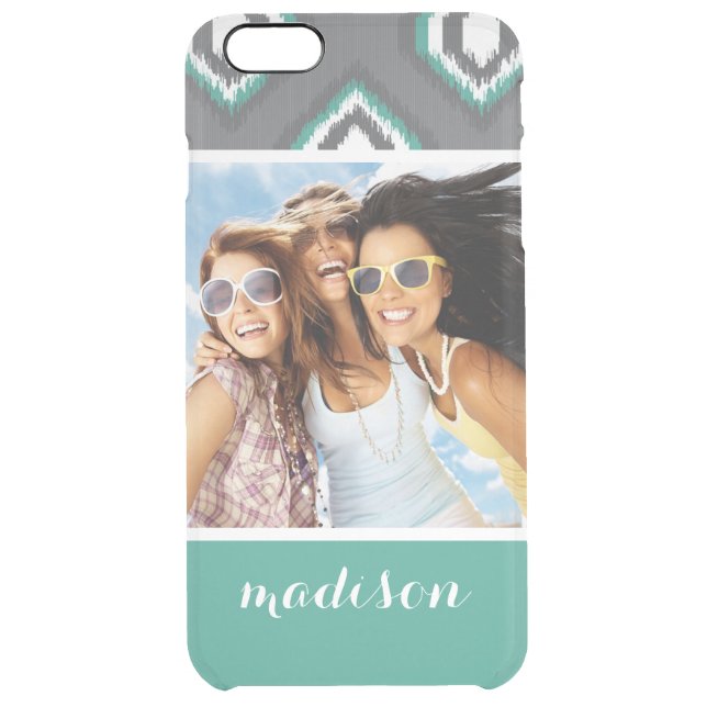 Custom Photo & Name Geometric Retro Ikat Pattern Uncommon iPhone Case (Back)