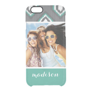 Custom Photo & Name Geometric Retro Ikat Pattern Clear iPhone 6/6S Case
