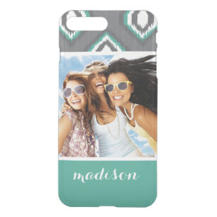 Custom Photo & Name Geometric Retro Ikat Pattern iPhone 8 Plus/7 Plus Case