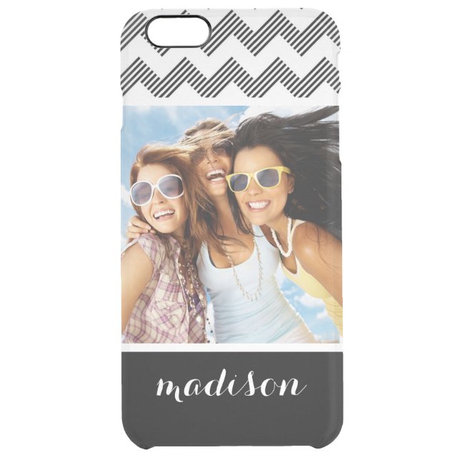 Custom Photo & Name Geometric zigzag pattern Uncommon iPhone Case (Back)