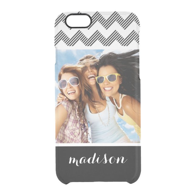Custom Photo & Name Geometric zigzag pattern Uncommon iPhone Case (Back)