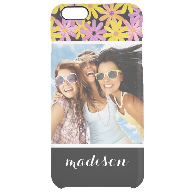 Custom Photo & Name Gerbera flowers pattern Uncommon iPhone Case (Back)