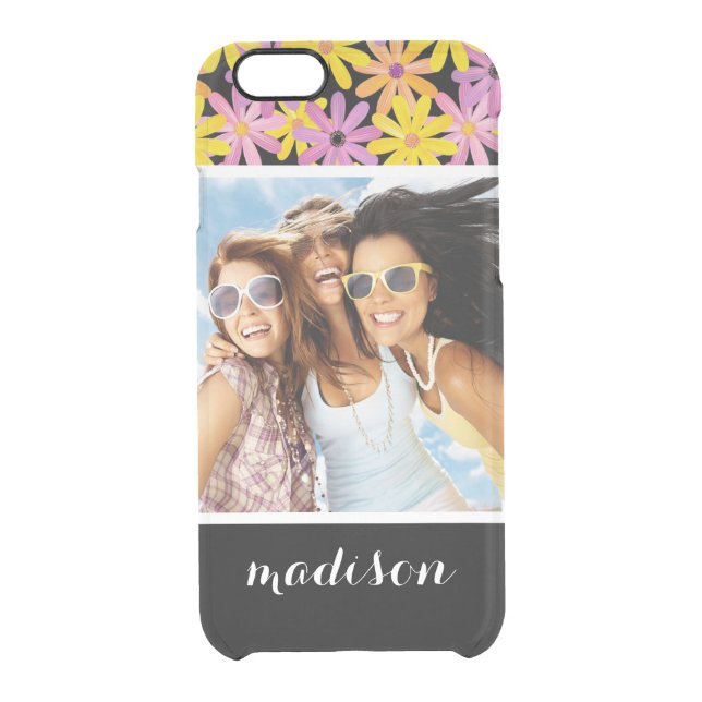 Custom Photo & Name Gerbera flowers pattern Uncommon iPhone Case (Back)