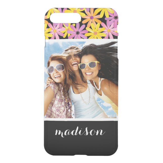 Custom Photo & Name Gerbera flowers pattern Uncommon iPhone Case (Back)