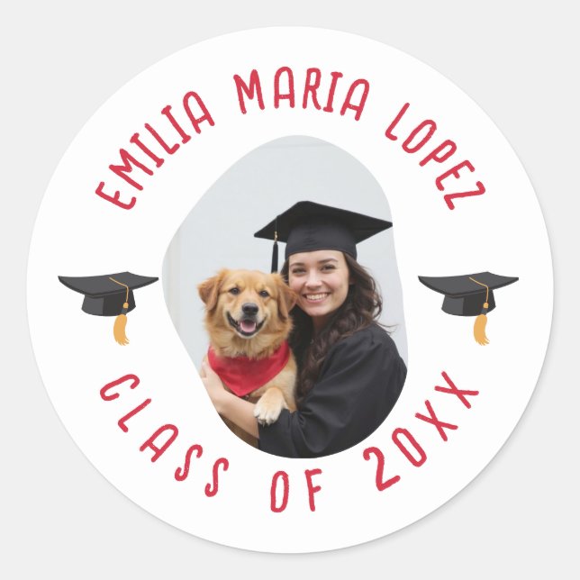 Custom Photo Name Graduation Cap Keepsake Classic Round Sticker (Front)