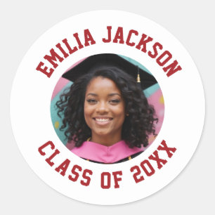 Custom Photo Name Graduation Class Year Favors Classic Round Sticker