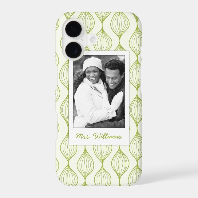 Custom Photo & Name Green Ogee Pattern Iphone Case (Back)
