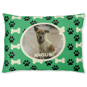 Custom Photo Name Green Paws Bones Outdoor Dog Pet Bed