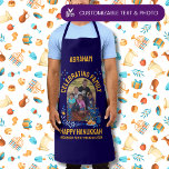 Custom Photo Name HANUKKAH FAMILY REUNION  Apron<br><div class="desc">Stylish Hanukkah apron in DARK BLUE for HANUKKAH FAMILY REUNION with CUSTOMIZABLE PHOTO AND NAME. Ideal memento of your special family occasion. Design includes popular Chanukah elements including dreidel, menorah, latke, and Star of David, in blue and orange colorway. Upload your photo and personalize with your name and/or title of...</div>