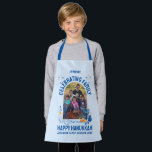 Custom Photo Name HANUKKAH FAMILY REUNION  Apron<br><div class="desc">Stylish Hanukkah apron in BLUE for HANUKKAH FAMILY REUNION with CUSTOMIZABLE PHOTO AND NAME. Ideal memento of your special family occasion. Design includes popular Chanukah elements including dreidel, menorah, latke, and Star of David, in blue and orange colorway. Upload your photo and personalize with your name and/or title of your...</div>