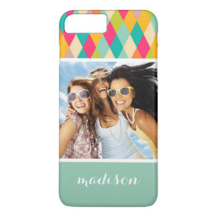 Custom Photo & Name Harlequin vintage pattern iPhone 8 Plus/7 Plus Case