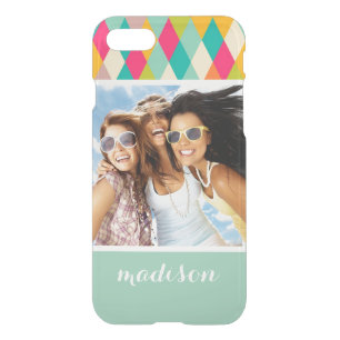 Custom Photo & Name Harlequin vintage pattern iPhone SE/8/7 Case
