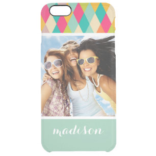 Custom Photo & Name Harlequin vintage pattern Clear iPhone 6 Plus Case