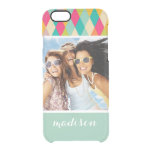 Custom Photo &amp; Name Harlequin vintage pattern Clear iPhone 6/6S Case