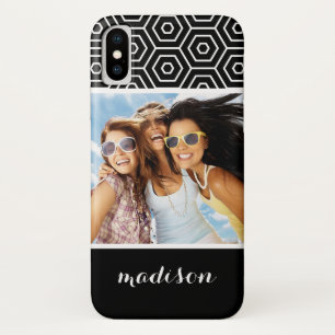 Custom Photo & Name Hexagonal geometric pattern iPhone X Case