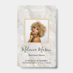 Custom Photo Name Holographic Faux Opal Stone Badge