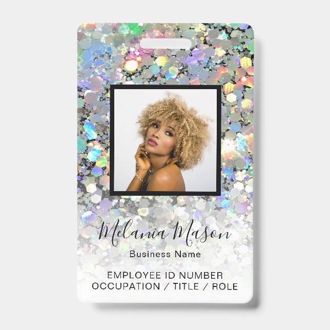 Custom Photo Name Holographic Glitter Staff  Badge (Front)
