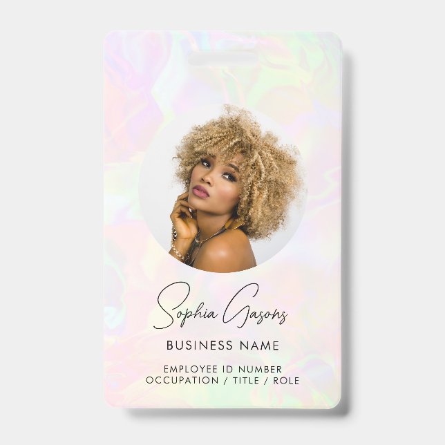 Custom Photo & Name Iridescent Holographic Staff  Badge (Front)