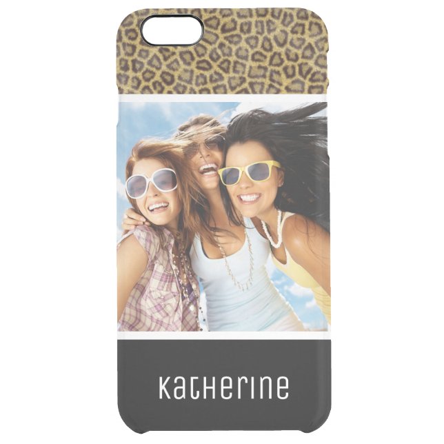 Custom Photo & Name Leopard Fur Uncommon iPhone Case (Back)