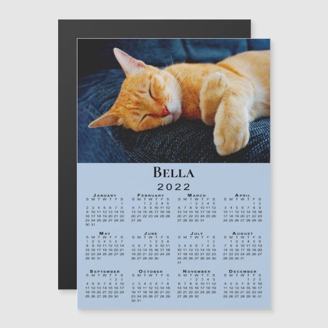 Custom Photo Name Light Blue 2022 Calendar Magnet (Front/Back)