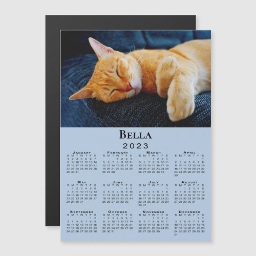 Custom Photo Name Light Blue 2023 Calendar Magnet