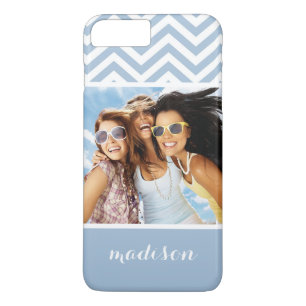 Custom Photo & Name Light Blue Chevron iPhone 8 Plus/7 Plus Case