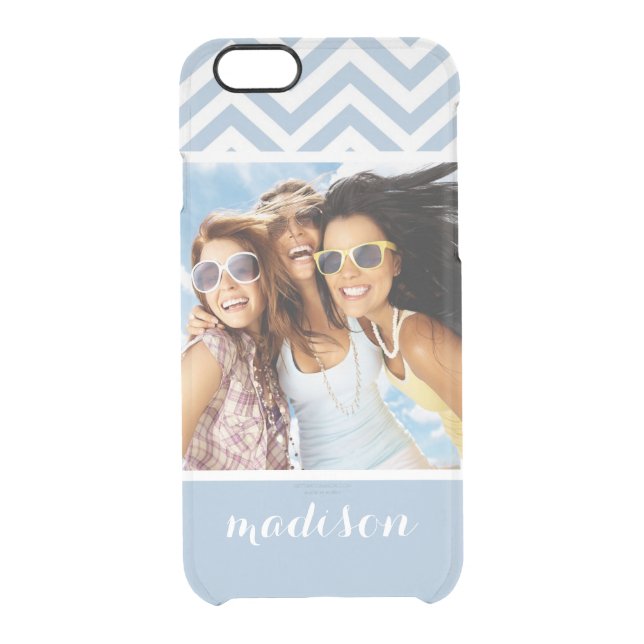 Custom Photo & Name Light Blue Chevron Uncommon iPhone Case (Back)
