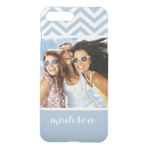 Custom Photo & Name Light Blue Chevron iPhone 8 Plus/7 Plus Case