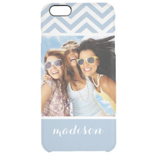 Custom Photo & Name Light Blue Chevron Clear iPhone 6 Plus Case