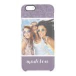 Custom Photo &amp; Name Luxury Purple Wallpaper Clear iPhone 6/6S Case