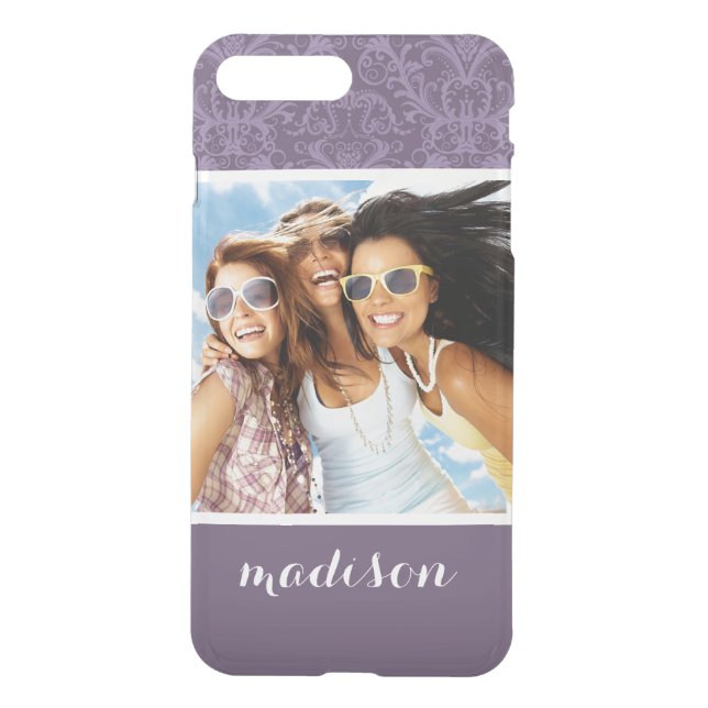 Custom Photo & Name Luxury Purple Wallpaper Uncommon iPhone Case (Back)