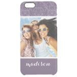 Custom Photo &amp; Name Luxury Purple Wallpaper Clear iPhone 6 Plus Case