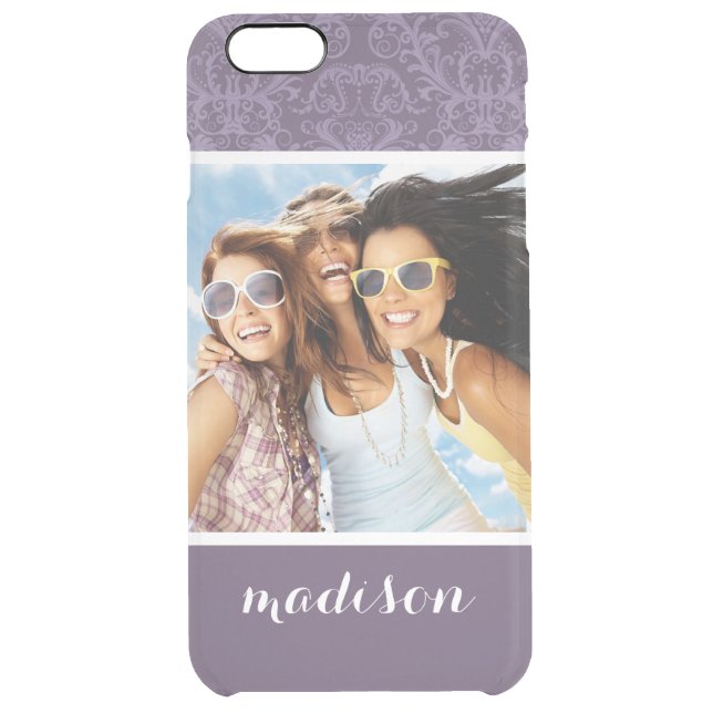 Custom Photo & Name Luxury Purple Wallpaper Uncommon iPhone Case (Back)
