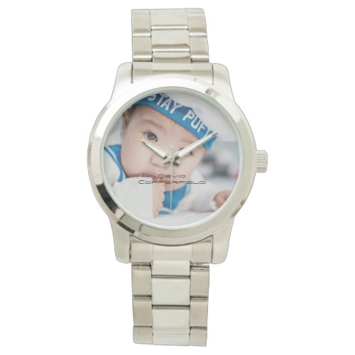 Custom Photo Name Mens Silver Watch