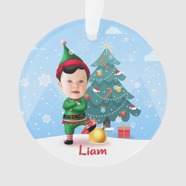 Custom Photo & Name  > message me - elf ornament! Ornament (Front)