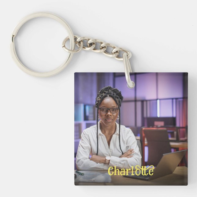 Custom Photo Name Message Personalize Keychain (Front)