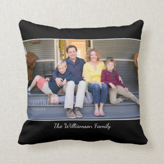 Custom Photo Name Modern Black Border Throw Pillow