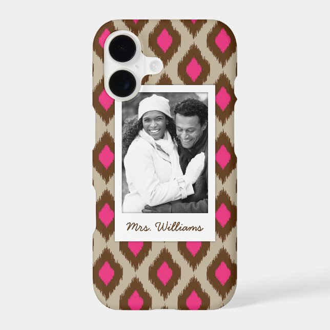 Custom Photo & Name Modern ikat pattern Iphone Case (Back)