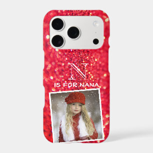 Custom Photo Name Monogram Red Glitter iPhone 17 Pro Case