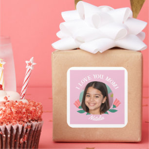 Custom Photo Name Mother's Day I Love You Gift Square Sticker