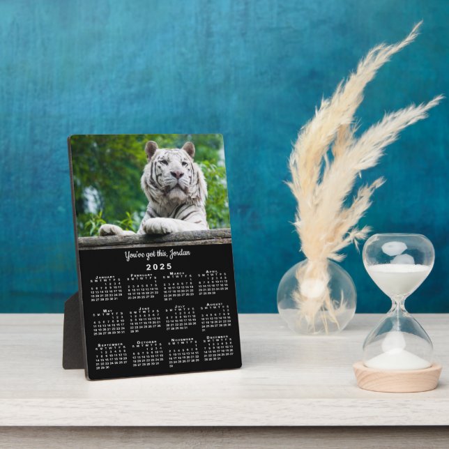 Custom Photo Name Motivational Black 2025 Calendar Plaque (Side)