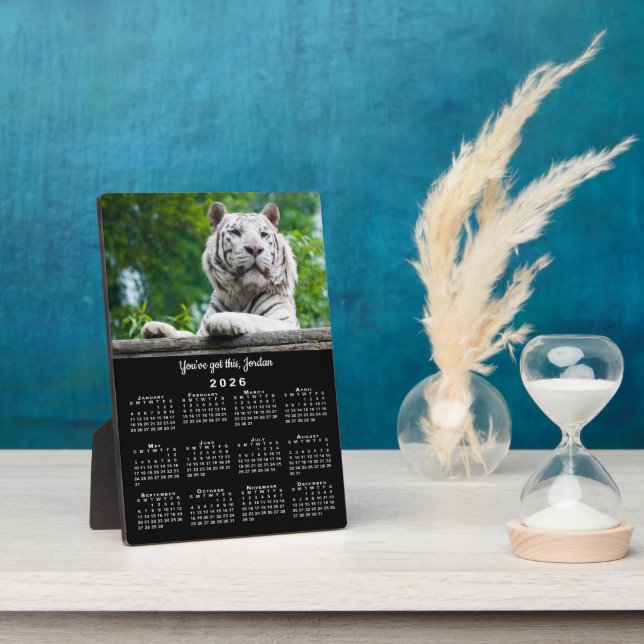 Custom Photo Name Motivational Black 2026 Calendar Plaque (Side)
